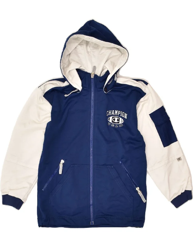 men's wool jackets -CHAMPION Boys Hooded Tracksuit Top Jacket 7-8 Years Navy Blue Colourblock