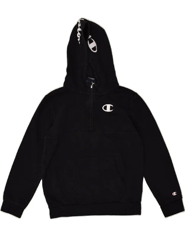 men's long sleeve hoodie -CHAMPION Boys Hoodie Jumper 11-12 Years Large Black Cotton