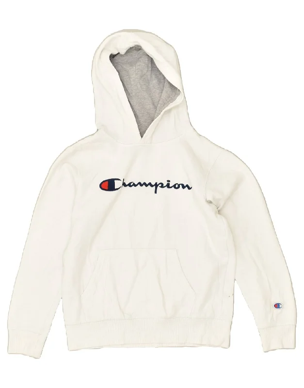 men's hoodie sweatshirt with graphics -CHAMPION Boys Hoodie Jumper 13-14 Years XL White Cotton