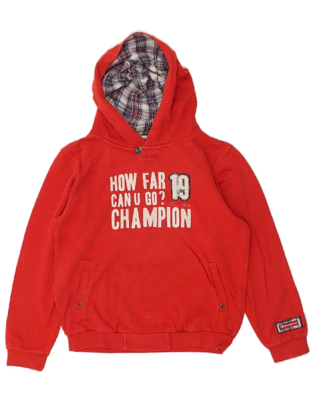 men's zip-up sweatshirts for gym -CHAMPION Boys Loose Fit Graphic Hoodie Jumper 11-12 Years Large Red Cotton