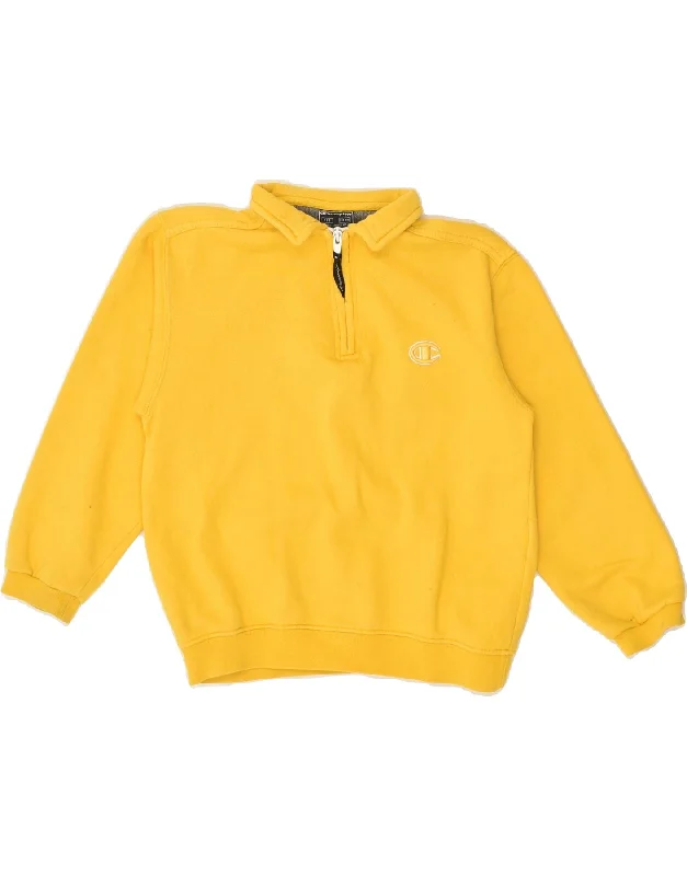 men's cotton hoodies -CHAMPION Boys Polo Neck Sweatshirt Jumper 7-8 Years Yellow Cotton