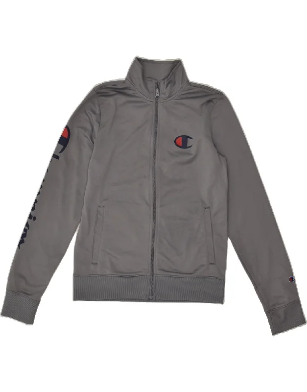 men's sporty jackets -CHAMPION Boys Tracksuit Top Jacket 10-11 Years XL Grey Polyester