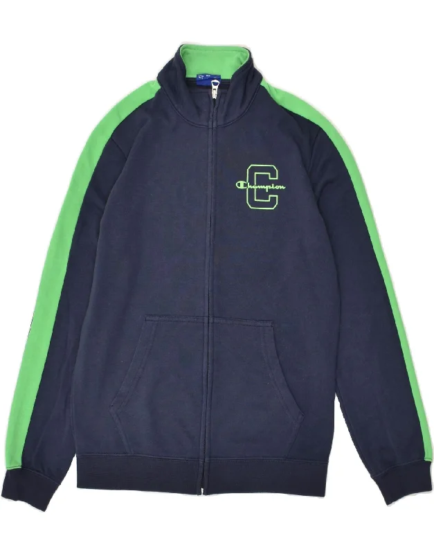 men's bomber jacket with patches -CHAMPION Boys Tracksuit Top Jacket 11-12 Years Large  Navy Blue Cotton