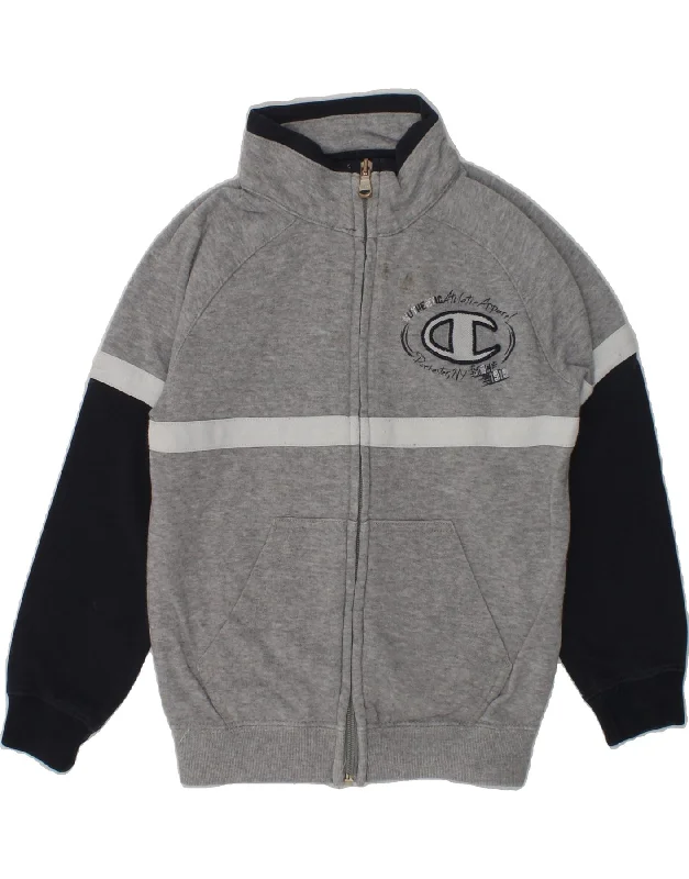 men's zip-up jackets -CHAMPION Boys Tracksuit Top Jacket 3-4 Years 2XS Grey Colourblock Cotton