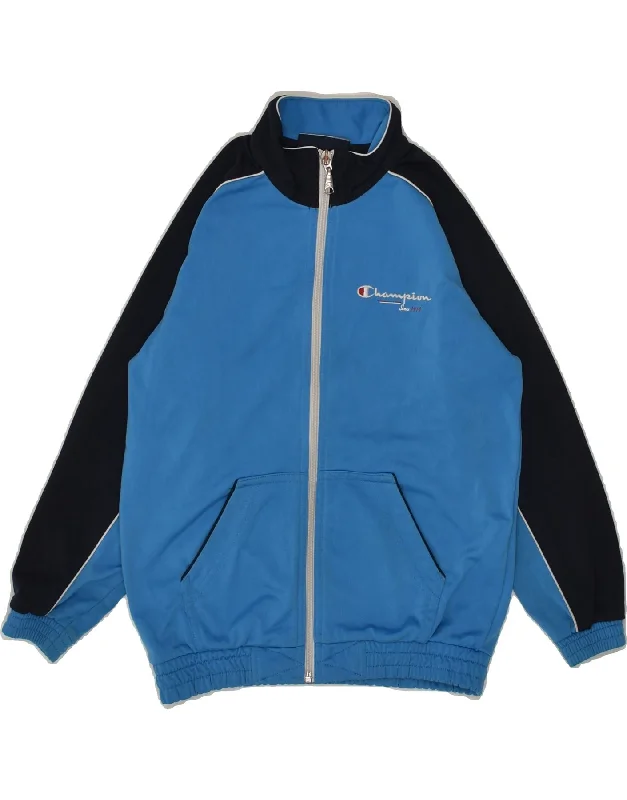 men's professional jackets -CHAMPION Boys Tracksuit Top Jacket 7-8 Years Small Blue Colourblock