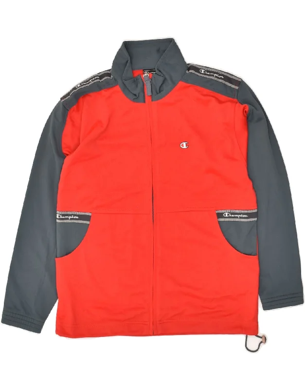 men's travel jackets -CHAMPION Boys Tracksuit Top Jacket 9-10 Years Red Colourblock Polyester