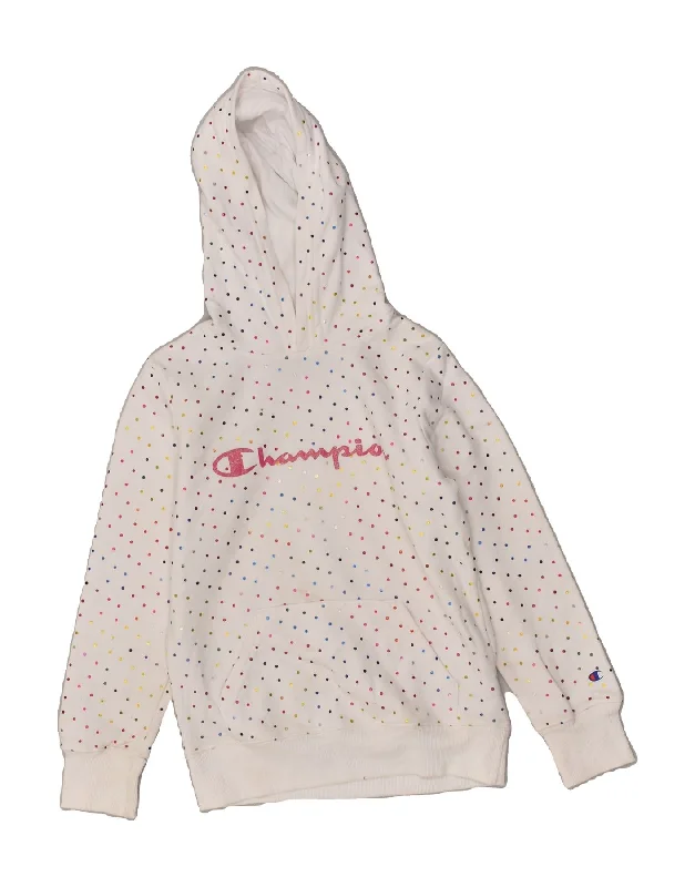 men's thick hoodies for winter -CHAMPION Girls Graphic Hoodie Jumper 10-11 Years White Polka Dot Cotton