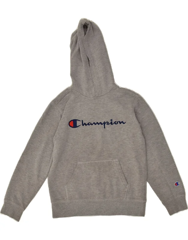 men's hoodie for exercise -CHAMPION Girls Graphic Hoodie Jumper 13-14 Years Medium Grey Cotton