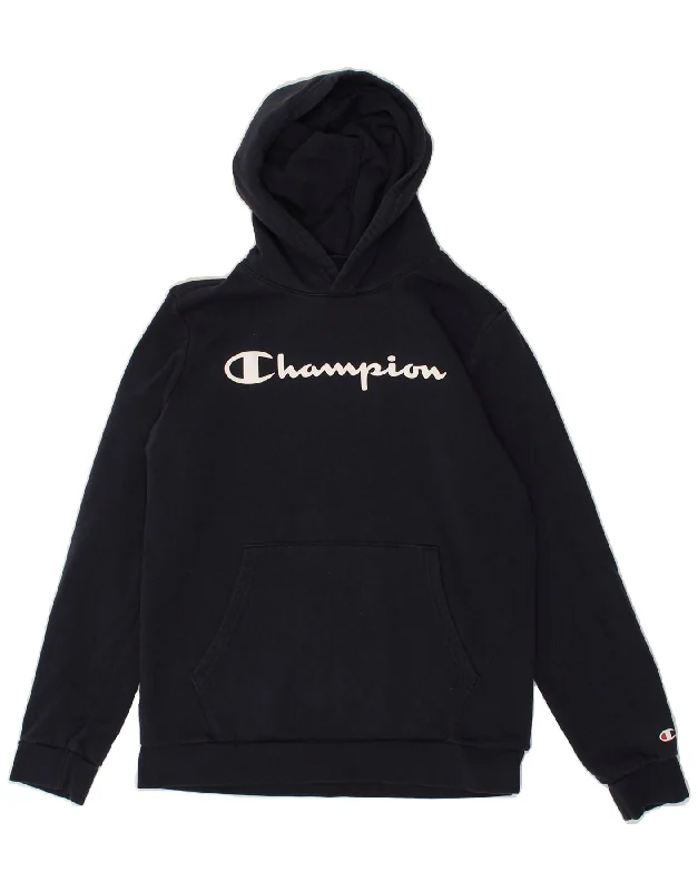 men's lightweight sweatshirts -CHAMPION Girls Graphic Hoodie Jumper 13-14 Years XL  Navy Blue