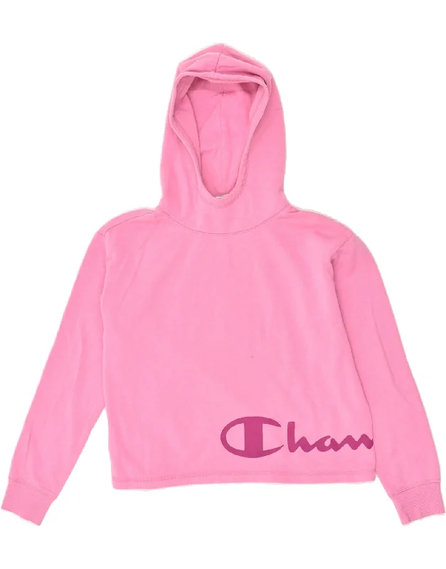 men's hoodie for cold weather -CHAMPION Girls Graphic Hoodie Jumper 13-14 Years XL Pink