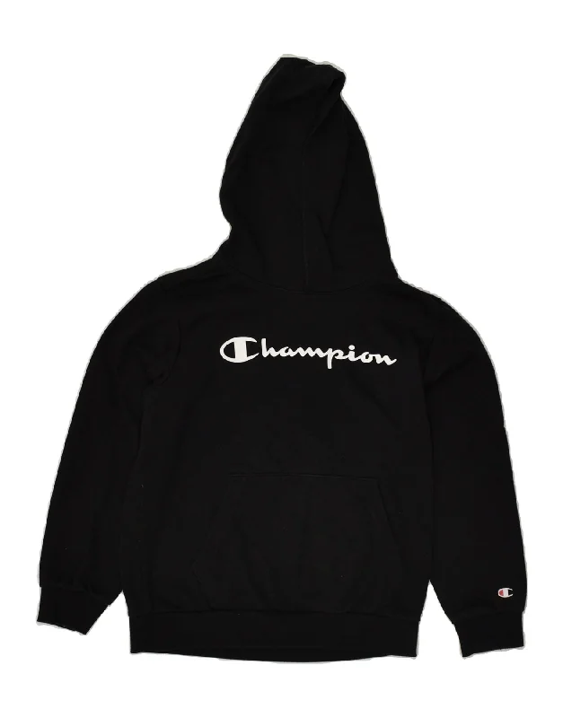 men's athletic hoodie jackets -CHAMPION Girls Graphic Hoodie Jumper 9-10 Years Medium  Black