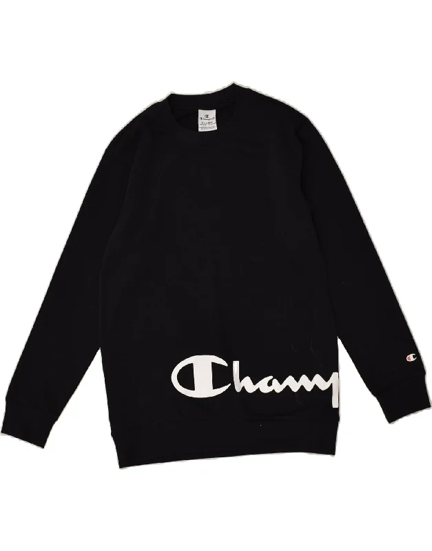 men's comfy hoodie sweatshirt -CHAMPION Girls Graphic Sweatshirt Jumper 13-14 Years XL Black Cotton