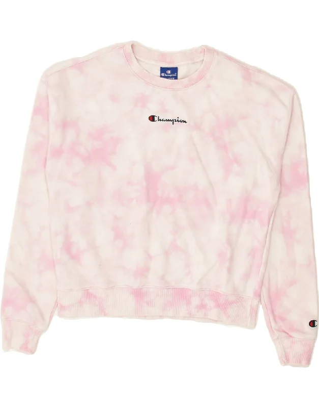 men's eco-friendly hoodies -CHAMPION Girls Graphic Sweatshirt Jumper 13-14 Years XL  Pink Tie Dye