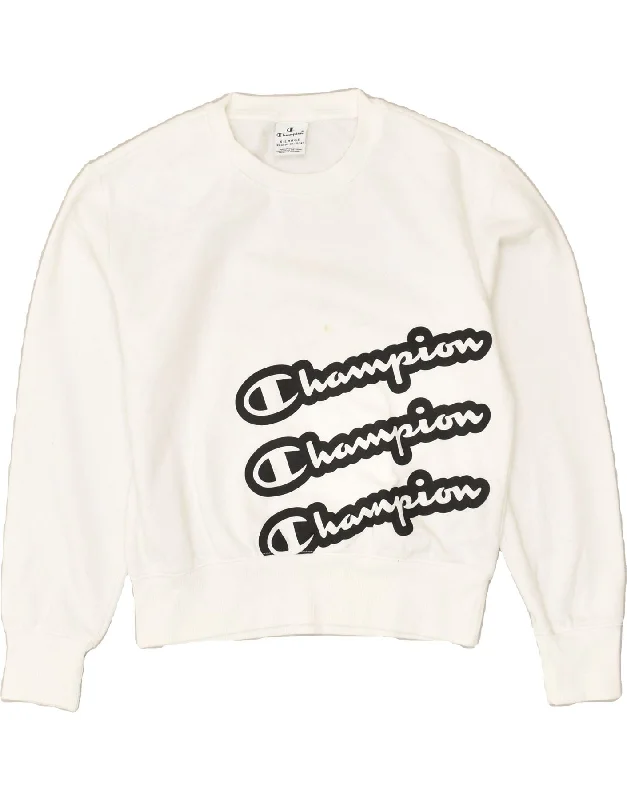 men's hoodie for chilly evenings -CHAMPION Girls Graphic Sweatshirt Jumper 13-14 Years XL White Cotton