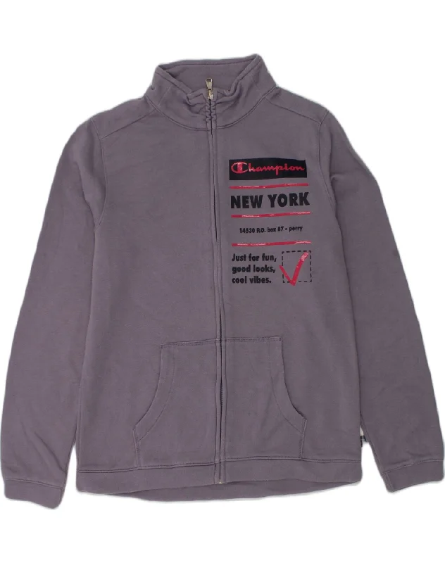 men's lightweight puffer jackets -CHAMPION Girls Graphic Tracksuit Top Jacket 11-12 Years Large Grey Cotton