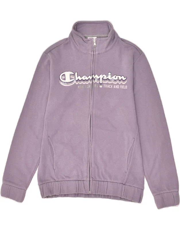 men's formal jackets -CHAMPION Girls Graphic Tracksuit Top Jacket 13-14 Years XL Purple Cotton