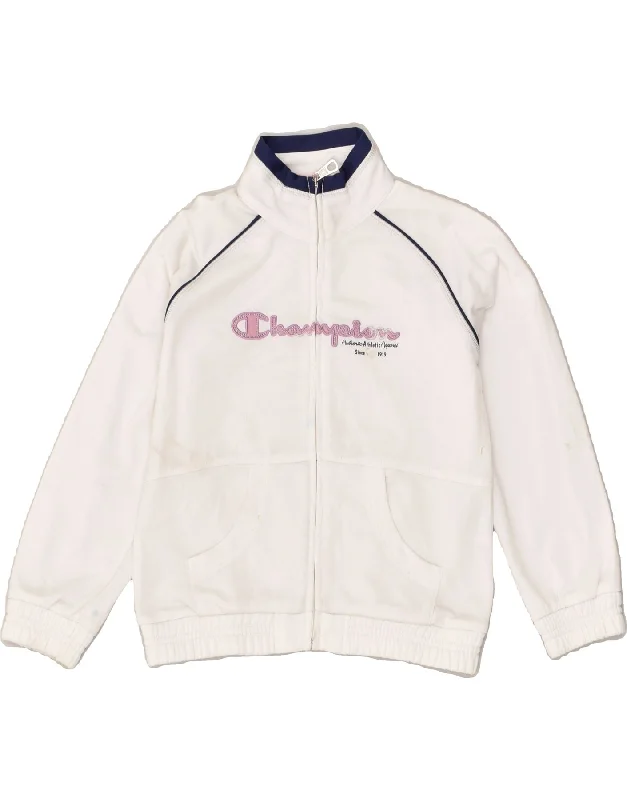 men's casual jackets -CHAMPION Girls Graphic Tracksuit Top Jacket 5-6 Years XS White Polyester