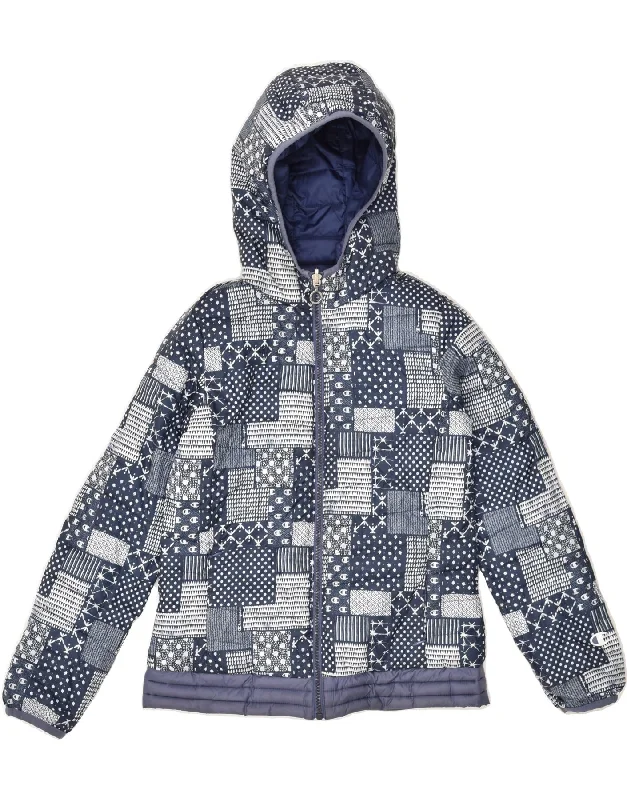 men's quilted jackets for winter -CHAMPION Girls Hooded Reversible Jacket 11-12 Years Medium  Navy Blue