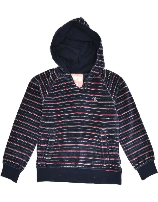 men's athletic fit sweatshirts -CHAMPION Girls Hoodie Jumper 9-10 Years Medium  Navy Blue Striped Cotton