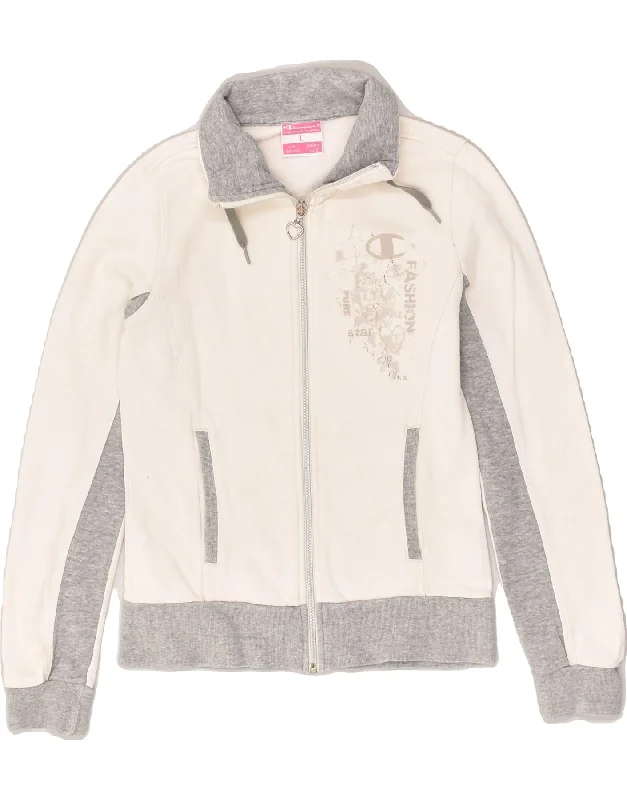 men's parka jackets with fur -CHAMPION Girls Tracksuit Top Jacket 11-12 Years Large  Off White