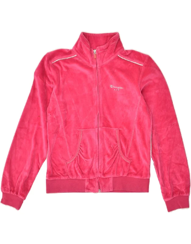 men's outerwear jackets for hiking -CHAMPION Girls Velour Tracksuit Top Jacket 9-10 Years Medium Pink