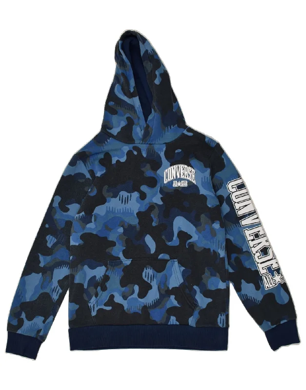 men's zip-up hoodies -CONVERSE Boys Graphic Hoodie Jumper 12-13 Years Large Blue Camouflage