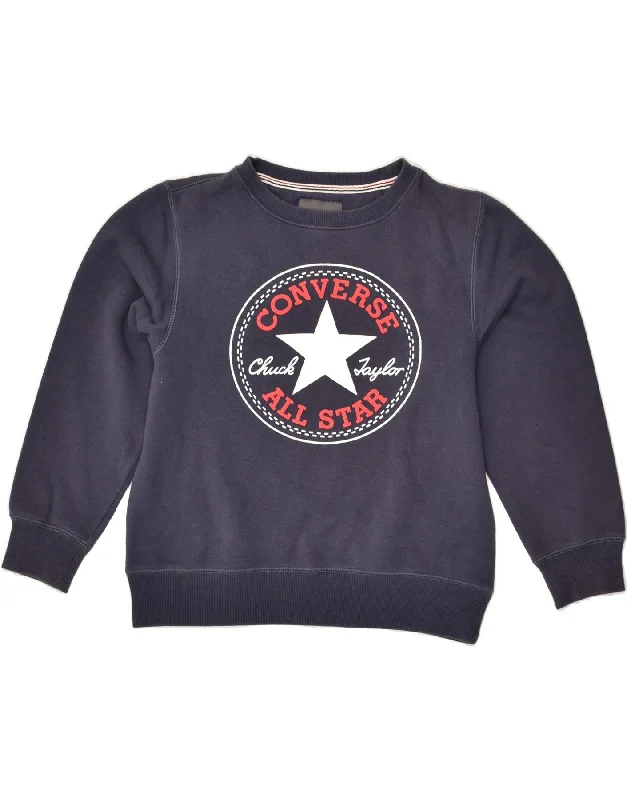 men's workout hoodies -CONVERSE Boys Graphic Sweatshirt Jumper 10-11 Years Medium Navy Blue