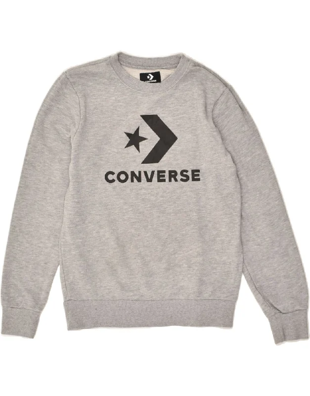 men's long sleeve hoodies -CONVERSE Boys Graphic Sweatshirt Jumper 12-13 Years Large  Grey