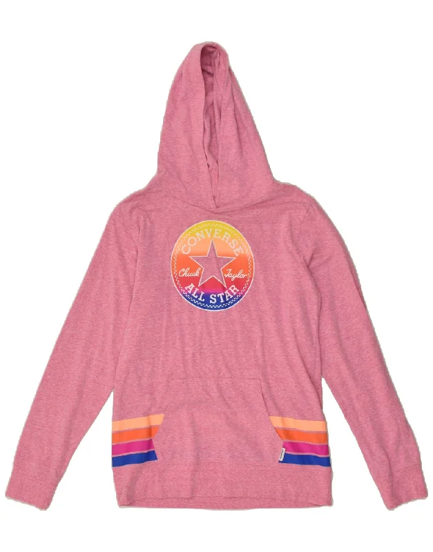 men's fleece-lined hoodies -CONVERSE Girls Graphic Hoodie Jumper 13-14 Years XL Pink Cotton