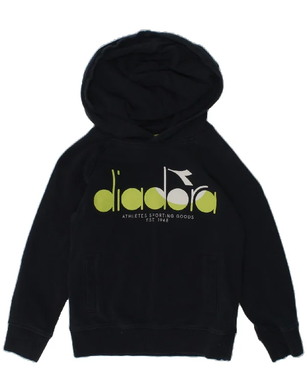 men's hoodie for exercise -DIADORA Boys Graphic Hoodie Jumper 3-4 Years XS Navy Blue