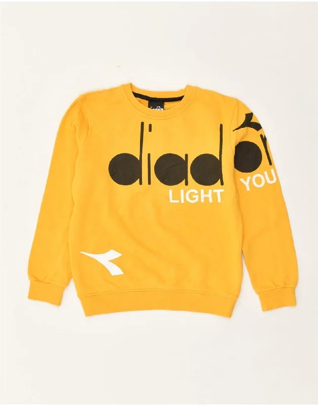 men's oversized sweatshirt hoodies -DIADORA Boys Graphic Sweatshirt Jumper 9-10 Years Yellow Cotton