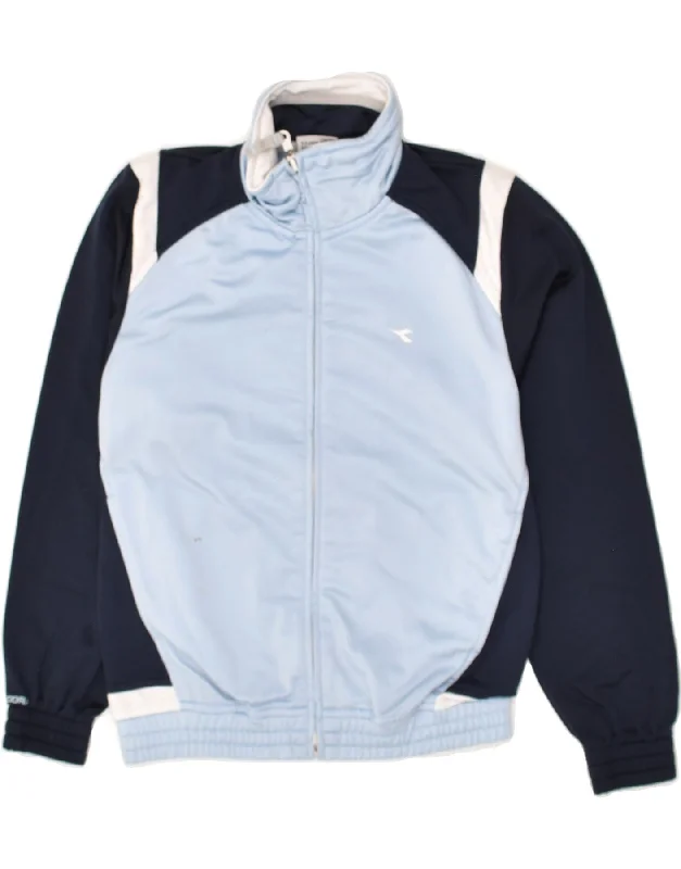 men's stylish leather bomber jackets -DIADORA Boys Tracksuit Top Jacket 11-12 Years Blue Colourblock