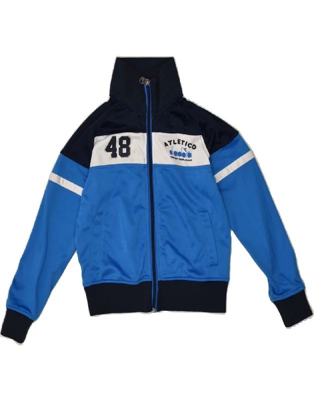 men's leather jacket with lining -DIADORA Boys Tracksuit Top Jacket 7-8 Years Medium Blue Polyester