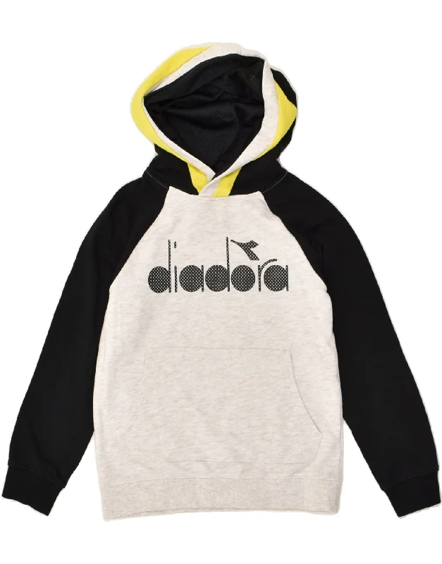 men's cozy hoodies -DIADORA Girls Graphic Hoodie Jumper 8-9 Years  Medium Grey Colourblock