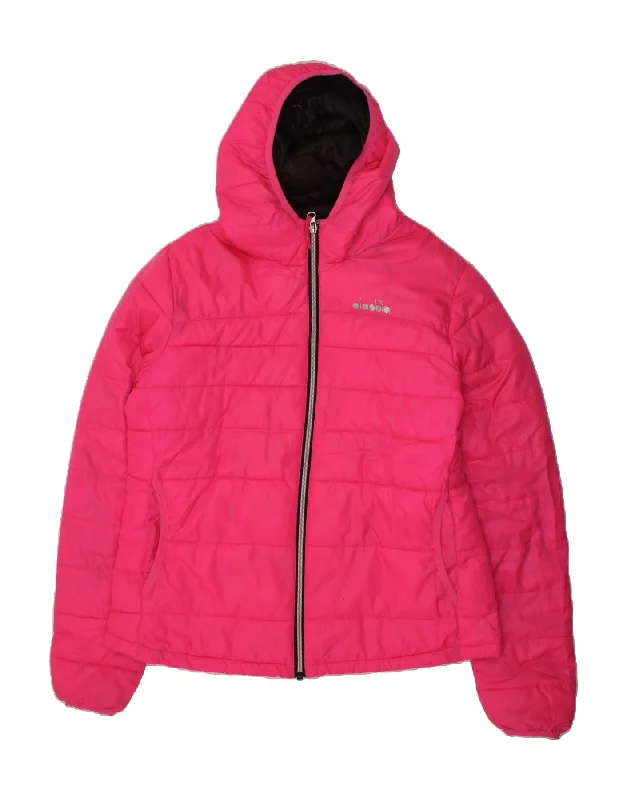 men's varsity jackets -DIADORA Girls Hooded Padded Jacket 13-14 Years 2XL Pink Polyester