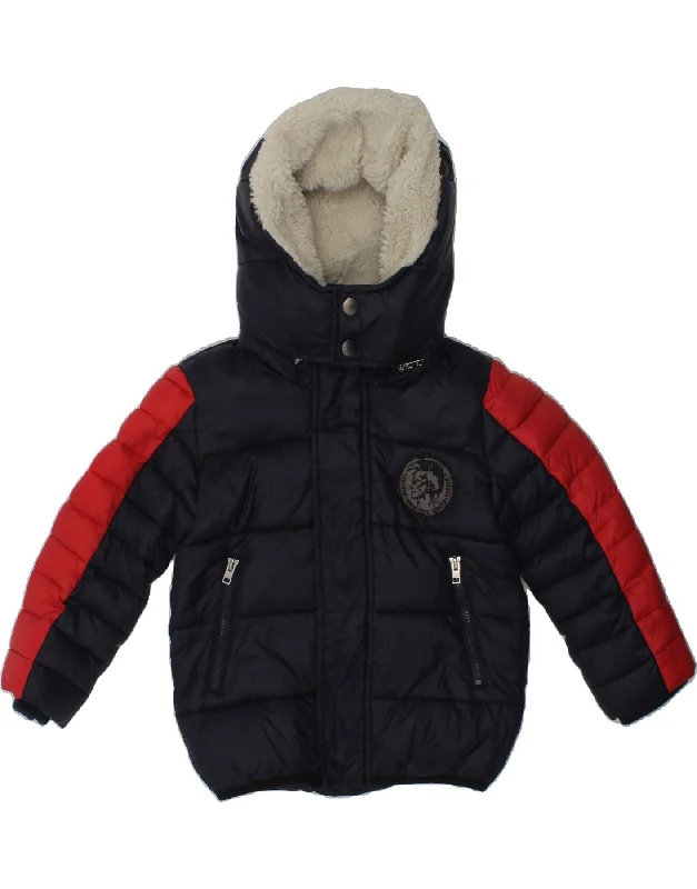 men's fashionable jackets -DIESEL Baby Boys Hooded Padded Jacket 18-24 Months Navy Blue Nylon