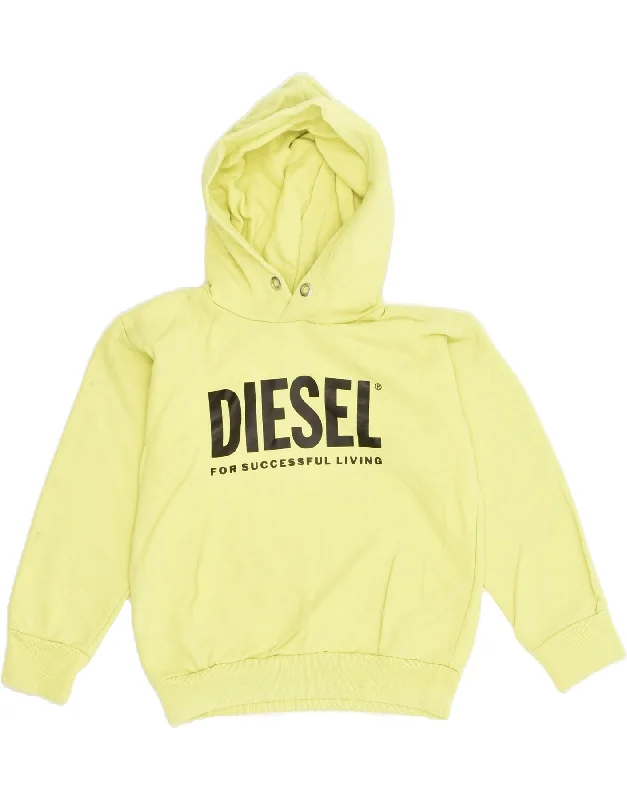 men's zip-up hoodie for hiking -DIESEL Boys Graphic Hoodie Jumper 7-8 Years Yellow Cotton