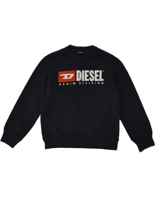 men's hoodies with slogans -DIESEL Boys Graphic Sweatshirt Jumper 12-13 Years Navy Blue Cotton