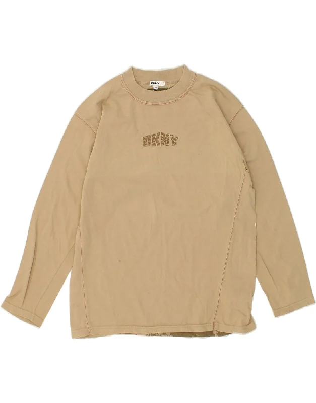 men's zip-up hoodies for winter -DKNY Boys Graphic Sweatshirt Jumper 9-10 Years Beige Cotton