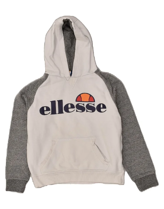 men's lightweight cotton hoodie -ELLESSE Boys Graphic Hoodie Jumper 10-11 Years White Colourblock Cotton