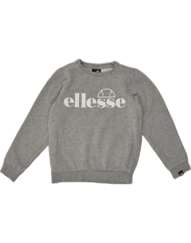 men's hoodie sweatshirt for weekend -ELLESSE Boys Graphic Sweatshirt Jumper 12-13 Years Grey Cotton