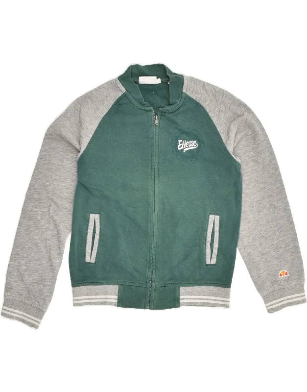 men's insulated jackets -ELLESSE Boys Tracksuit Top Jacket 7-8 Years Green Colourblock Cotton