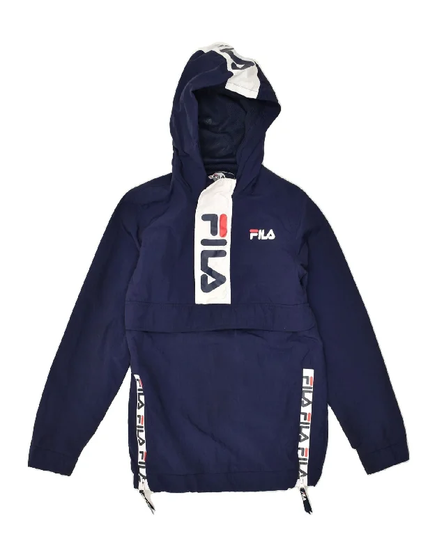 men's slim-fit jackets for work -FILA Boys Graphic Hooded Anorak Jacket 12-13 Years Navy Blue Nylon