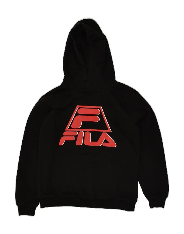 men's hoodie for cold weather -FILA Boys Graphic Hoodie Jumper 11-12 Years Black