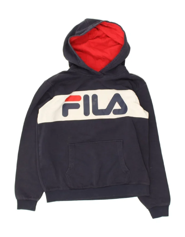 men's athletic hoodies -FILA Boys Graphic Hoodie Jumper 11-12 Years Navy Blue Cotton