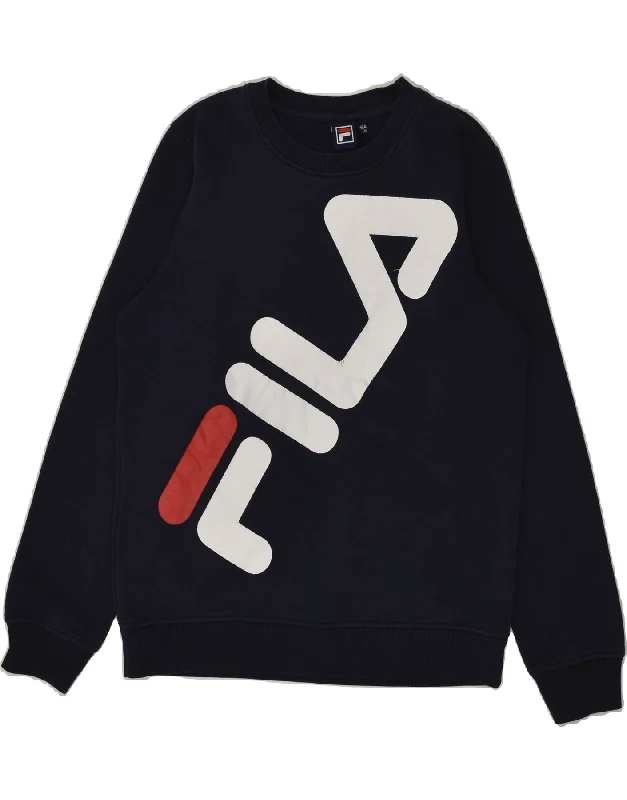 men's hoodie with zipper closure -FILA Boys Graphic Sweatshirt Jumper 13-14 Years Navy Blue