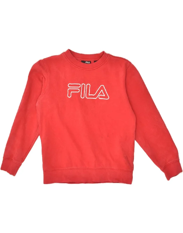 men's graphic print hoodies -FILA Boys Graphic Sweatshirt Jumper 9-10 Years Large Red Cotton