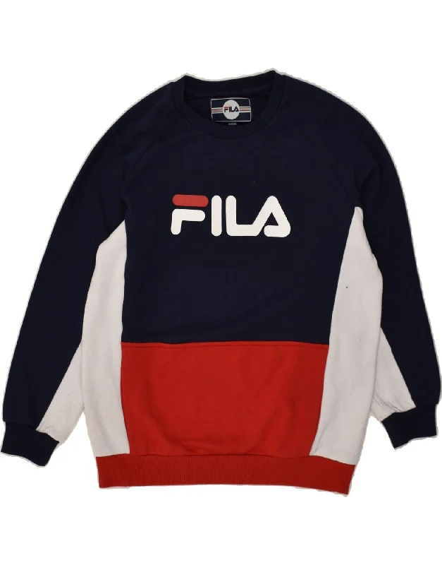 men's zip hoodie with drawstrings -FILA Boys Oversized Graphic Sweatshirt Jumper 13-14 Years Navy Blue