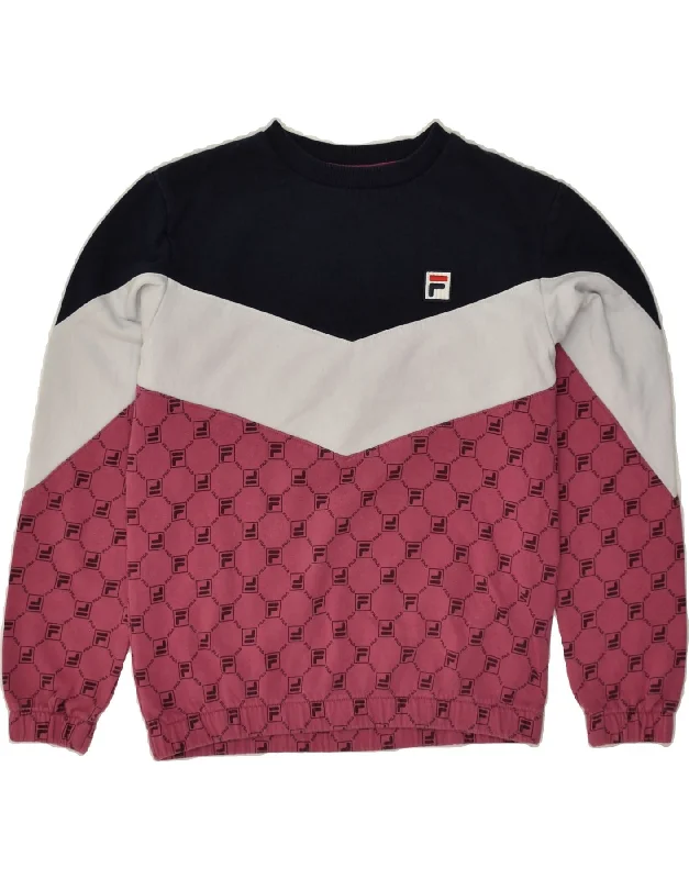 men's hoodie with stylish patterns -FILA Girls Sweatshirt Jumper 13-14 Years Pink Colourblock Cotton