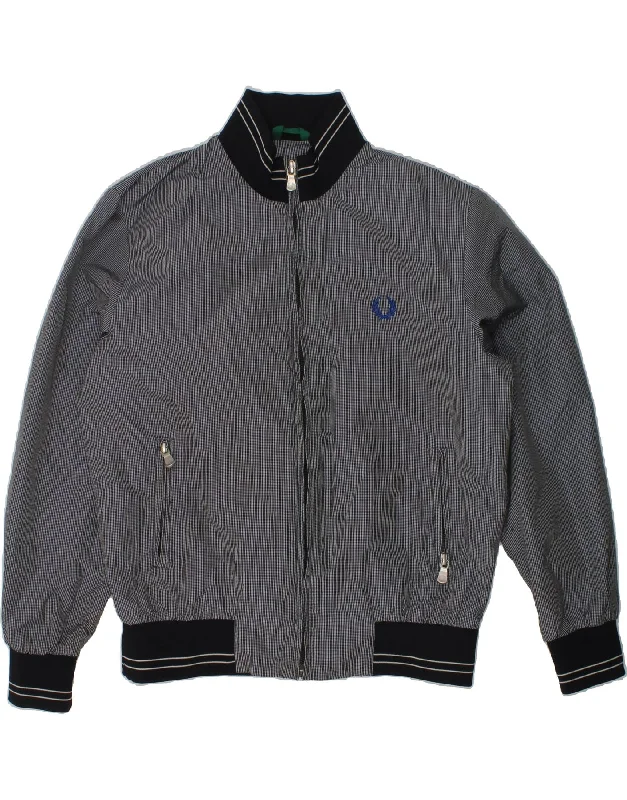 men's windbreaker jackets -FRED PERRY Boys Bomber Jacket 9-10 Years Blue Check Polyester